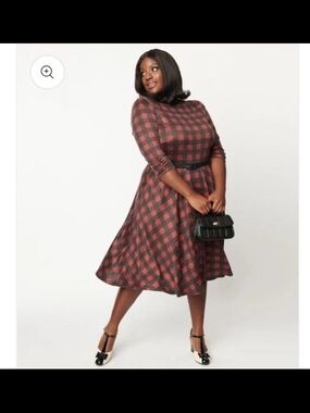 NWT Unique Vintage Fit And Flair Red And Black Buffalo Plaid Dress